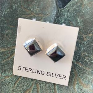 Hematite square studs.